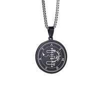 ZKXXJ Collier avec pendentif Sigil of Asmoday en acier inoxydable - Médaillon du roi Asmodai Asmodeus - Petite clé du roi occulte Salomon - Cadeau pour homme et femme, Métal, Agate