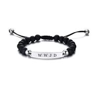 ZKXXJ WWJD HWLF Ensemble de bracelets en acier inoxydable avec perles noires et blanches en onyx « What would Jesus Do He would Love First » - Bijoux inspirants pour rappel religieux, one size, Métal