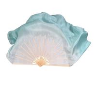 Zkydhbd 3. Éventail de danse double face étendu vert/blanc mélangé imitation soie design facile à transporter pour les artistes, ventilateur de danse pliable portable