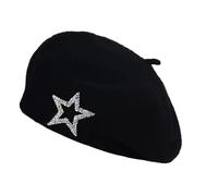 Zkydhbd Bérets en fibre acrylique avec décorations en forme d'étoiles - Chapeau bombé respirant réglable pour activités de plein air - Pour femme - Tous les chapeaux assortis pour femme, Noir , Taille