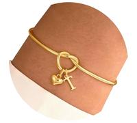 Zkydhbd Bracelet réglable en acier inoxydable avec nœud d'amour plaqué or 14 carats - Cadeau pour un bracelet réglable en acier inoxydable de la petite amie, taille unique, comme décrit