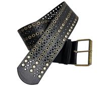 Zkydhbd Ceinture large avec œillets métalliques cloutés en simili cuir Unisexe Rock Hip Hop Ceinture large avec œillets, Noir , A