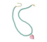 Zkydhbd Chaîne courte en perles pour femme - Couleur bonbon - Pendentif en forme de cœur - Accessoire de mode pour filles