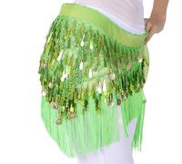 Zkydhbd Chaîne de taille à franges scintillantes avec paillettes dorées et pompons scintillants, Vert, taille unique