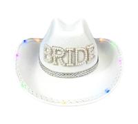 Zkydhbd Chapeau de mariée LED pour mariée occidentale lumineuse à large bord perles artificielles chapeau lettre chapeau adulte accessoires de enterrement de vie de jeune fille