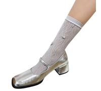 Zkydhbd Chaussettes de cheville en maille en dentelle avec strass pour mollet Transparent Crew JK Étudiante Fille Tube intermédiaire Streetwear Strass Crew Chaussettes, gris, Taille unique