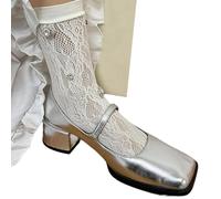 Zkydhbd Chaussettes de cheville en maille en dentelle avec strass pour mollet Transparent Crew JK Étudiante Fille Tube intermédiaire Streetwear Strass Crew Chaussettes, Blanc laiteux, Taille unique