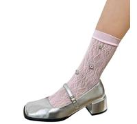 Zkydhbd Chaussettes de cheville en maille en dentelle avec strass pour mollet Transparent Crew JK Étudiante Fille Tube intermédiaire Streetwear Strass Crew Chaussettes, b, Taille unique