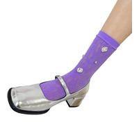Zkydhbd Chaussettes de cheville en maille en dentelle avec strass pour mollet Transparent Crew JK Étudiante Fille Tube intermédiaire Streetwear Strass Crew Chaussettes, violet, Taille unique