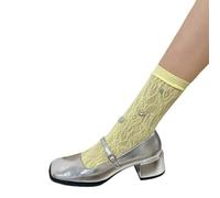 Zkydhbd Chaussettes de cheville en maille en dentelle avec strass pour mollet Transparent Crew JK Étudiante Fille Tube intermédiaire Streetwear Strass Crew Chaussettes, jaune citron, Taille unique