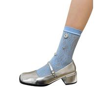 Zkydhbd Chaussettes de cheville en maille en dentelle avec strass pour mollet Transparent Crew JK Étudiante Fille Tube intermédiaire Streetwear Strass Crew Chaussettes, bleu ciel, Taille unique
