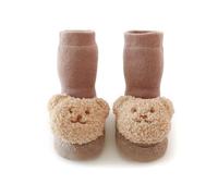 Zkydhbd Chaussettes de sol pour tout-petits avec poignées pour bébé - Chaussures neutres avant la marche - Ours de dessin animé - Pour l'hiver - Semelles en caoutchouc antidérapantes, Café au lait., 0