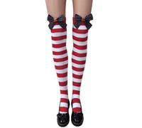 Zkydhbd Chaussettes longues pour femme avec nœud papillon rayées au-dessus du genou, pois noirs haricots rouges, taille unique