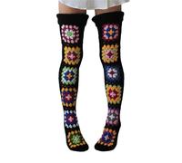 Zkydhbd Chaussettes montantes en crochet vintage au-dessus du genou pour femme - Jambières d'hiver chaudes - Cadeaux d'hiver pour femme - Jambières en tricot sans pieds, Noir , Taille unique