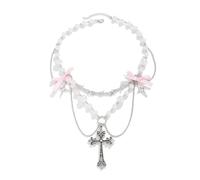 Zkydhbd Collier avec pendentif croix punk réglable avec perles pour les créateurs de tendances, as show, Métal