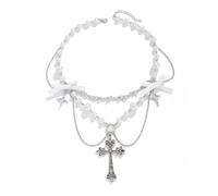 Zkydhbd Collier avec pendentif croix punk réglable avec perles pour les créateurs de tendances, as show, Métal