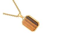 Zkydhbd Collier avec pendentif géométrique moderne en acier inoxydable pour homme avec pierres naturelles rectangulaires, accessoire pour chaîne à pendentif quotidien en acier inoxydable, taille