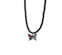 Zkydhbd Collier de perles en cristal noir avec cœur et papillon style gothique pour femme à la recherche d'une mode unique, as show, Alliage + acier titane
