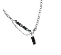 Zkydhbd Collier multifonction en acier inoxydable avec oxyde de zirconium noir - Accessoire de tous les jours pour superposer ou porter une seule pièce - Collier chaîne en métal avec pierre noire
