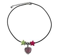 Zkydhbd Collier ras du cou tendance en forme de cœur et d'étoile pour femme - Chaîne de clavicule noire - Pendentif coloré - Délicat pour un usage quotidien