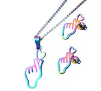 Zkydhbd Collier tendance en forme de cœur en acier inoxydable avec pendentif et boucles d'oreilles à tige pour femme individualiste, taille unique, Comme décrit, Comme décrit.