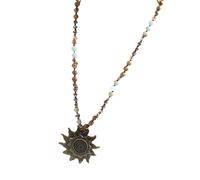 Zkydhbd Collier vintage avec pierre naturelle de 8 mm et perles de verre, pendentif soleil unique pour femme, as show, Métal