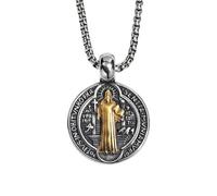 Zkydhbd Collier vintage pour homme double face avec pendentif médaillons d'exorcisme amulette catholique, as show, Métal