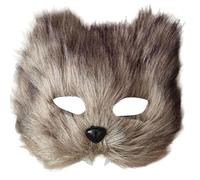 Zkydhbd Demi-visage de renards d'Halloween avec peluche douce pour les fêtes à thème, les concours costumés et la photographie, cadre pratique, demi-visage renards accessoire d'art créatif, marron