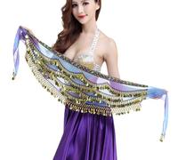 Zkydhbd Écharpe de danse du ventre pour femme avec ceinture de danse dorée, violet/bleu, Taille unique