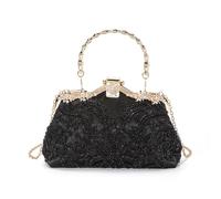 Zkydhbd Élégant sac de soirée brodé avec chaîne et bandoulière pour femmes qui apprécient la mode culturelle chinoise, Noir , One Size