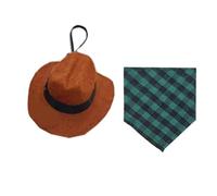 Zkydhbd Ensemble bonnet et foulard pour animal de compagnie, motif à carreaux pour petit hamster, bandana, fête, costume d'Halloween de cowboy