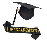Zkydhbd Ensemble de médaillons réglables pour diplômé 2025 - Chapeau de célibataire - Bon tissu pour cérémonie de début - Chapeau de remise de diplôme noir avec écharpe