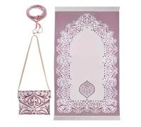 Zkydhbd Ensemble de tapis de prière musulmans avec perles de prière et sac élégant tapis du Ramadan avec imprimés islamiques pour fêtes de fin d'année, cadeau pour les musulmans avec sac et perles