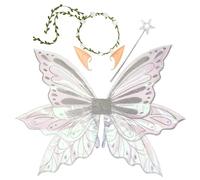 Zkydhbd Fairys Ensemble de costume avec ailes de papillon et guirlande florale avec oreilles d'elfes, accessoires de déguisement pour femmes et filles, accessoires de cosplay d'Halloween