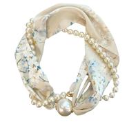 Zkydhbd Foulard à boucle tendance pour femme en satin de soie avec perles et collier décorés de mode pour femme, I, Taille unique