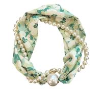 Zkydhbd Foulard à boucle tendance pour femme en satin de soie avec perles et collier décorés de mode pour femme, Branches mouchetées et, taille unique