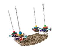 Zkydhbd Hamac tissé naturel à mâcher avec perles en bois pour petits oiseaux, calopsittes, perruches, balançoire, perchoir, jouet à suspendre