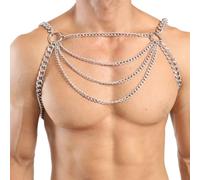 Zkydhbd Harnais de poitrine réglable multicouche en cuir pour homme, Chaîne de corps en argent 2, taille unique