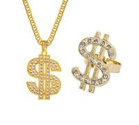Zkydhbd Kit de costume hip-hop avec pendentif signe dollar et bagues - Accessoires pour rappeur - 2 pièces