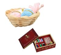 Zkydhbd Kit de couture miniature créatif pour maisons de poupées, accessoires de présentation de scène, fournitures de projet artisanal, boîte à couture miniature pour maisons de poupée