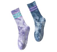 Zkydhbd Lot de 2 paires de chaussettes de fitness tendance avec motif rayé Tie Dye antidérapant pour studio de danse