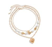 Zkydhbd Lot de 3 colliers ras du cou en fausses perles avec pendentif en forme de cœur multicouches réglable pour femme, as show, Chaîne en cuivre + chaîne en fer + CCB + perles d'imitation
