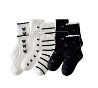 Zkydhbd Lot de 5 paires de chaussettes tubulaires moyennes pour filles Woith Bowknot Décors Coton Confortable Bordure en dentelle douce pour déguisement et fêtes, Loli noir et blanc, XL