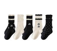 Zkydhbd Lot de 5 paires de chaussettes tubulaires moyennes pour filles Woith Bowknot Décors Coton Confortable Bordure en dentelle douce pour déguisement et fêtes, a, XL