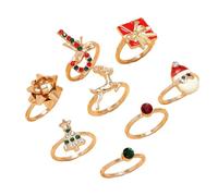 Zkydhbd Lot de 8 bagues festives de Noël, Père Noël, renne, bonhomme de neige, ensemble de bijoux polyvalents pour toutes les occasions, tendance et empilables