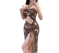 Zkydhbd Maillot de bain deux pièces pour femme - Dos nu - Fente latérale - Robe de plage - Taille basse - Culotte de bain relaxante