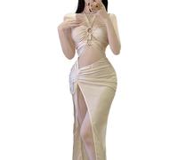 Zkydhbd Maillot de bain deux pièces pour femme - Dos nu - Fente latérale - Robe de plage - Taille basse - Culotte de bain relaxante