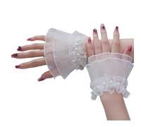 Zkydhbd Manchons élégants en dentelle brodée pour ongles Art Photographie Manchettes respirantes avec détails floraux, blanc, taille unique