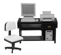 Zkydhbd Mobilier de bureau détaillé à l'échelle 1/12 avec chaise de bureau en bois, imprimante de scène miniature, maison de poupée en bois