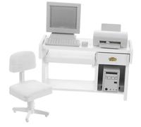 Zkydhbd Mobilier de bureau détaillé à l'échelle 1/12 avec chaise de bureau en bois, imprimante de scène miniature, maison de poupée en bois